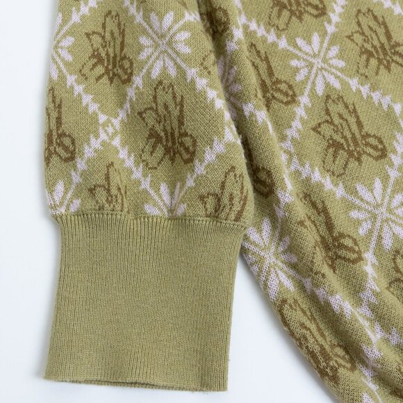 Simple Retro Green Collared Sweater Wool Blend Floral ASO The Recruit Hannah - Picture 8 of 14